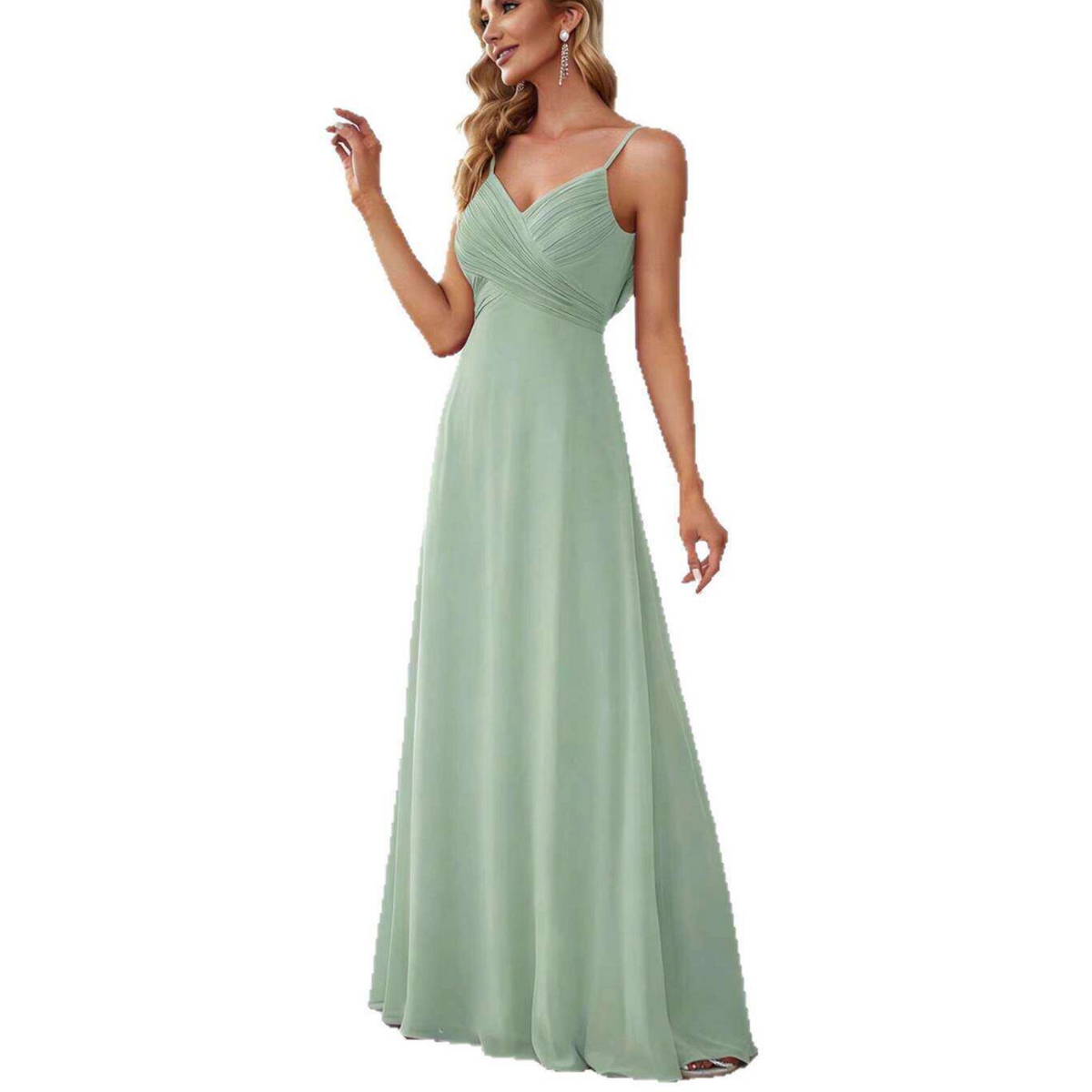 Sleeveless Pleated Strap Evening Dress