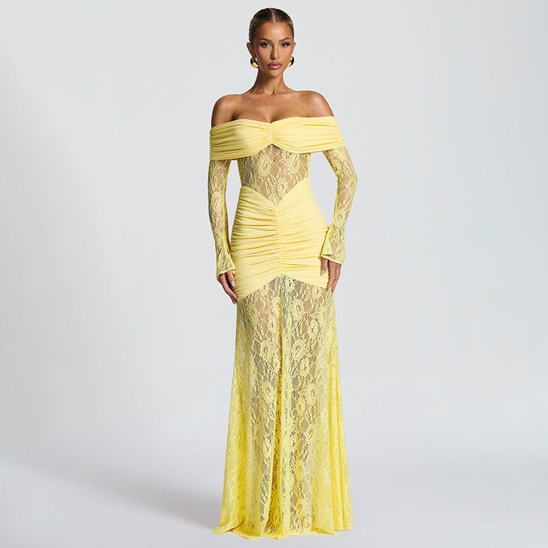 Women?s Sexy Off-Shoulder Cut-Out Long Sleeve Mermaid Maxi Dress Party Gown