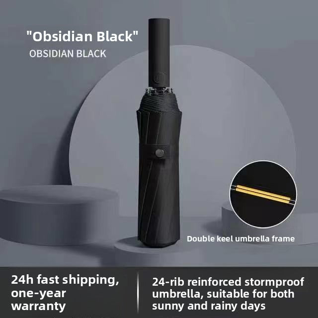 Fully Automatic Vinyl-Coated Tri-Fold Sun and Rain Umbrella