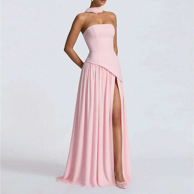 Elegant Backless Pleated Strap Dress