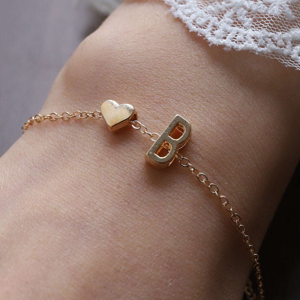Heart Letter Necklace and Bracelet Set