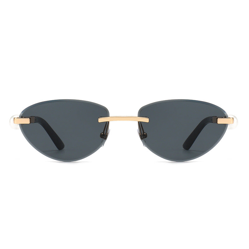 Frameless Cat Eye Sunglasses with Pearl Decor