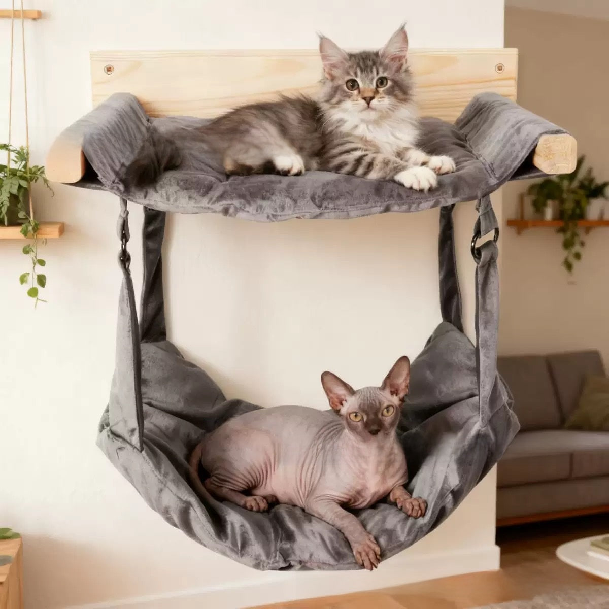 Wooden cat climbing frame wall