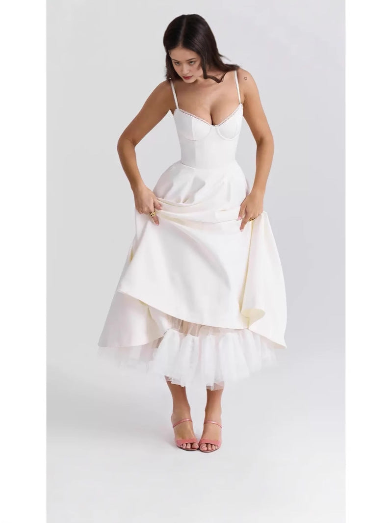 Double Layer V Neck Sleeveless Tutu Dress