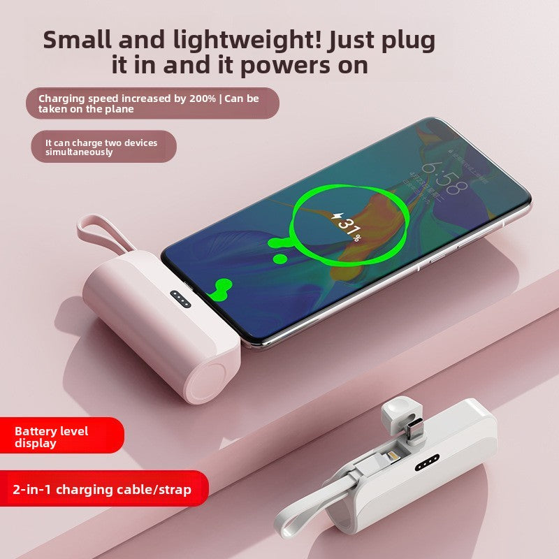 Mini Capsule Power Bank 5000mAh Portable Charger with Built-in Connector Keychain Emergency Battery Pack