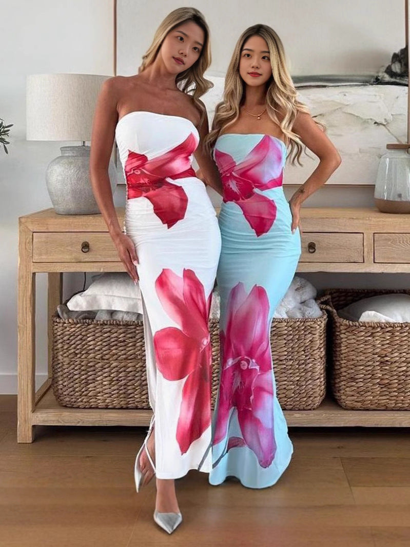 Elegant Slim Fit Floral Print Tube Dress