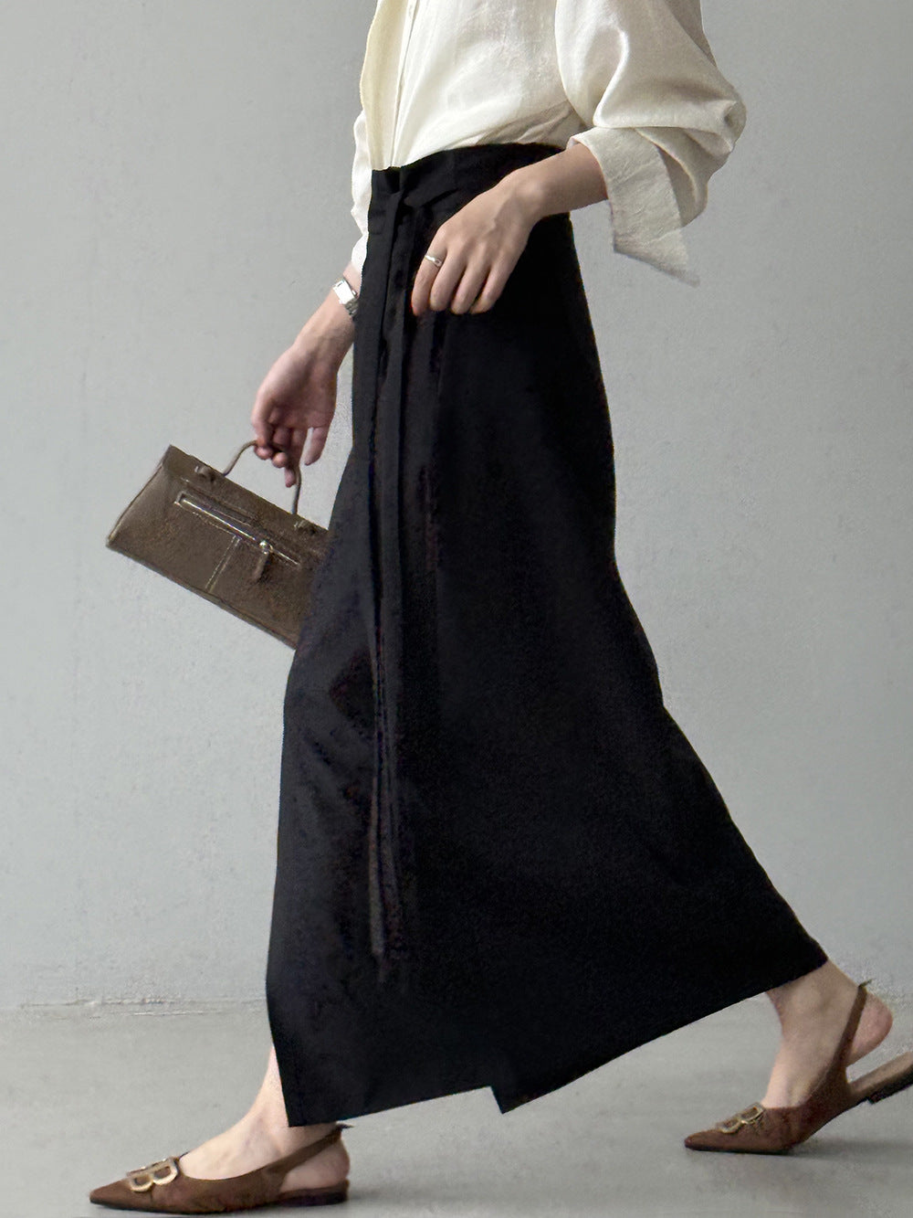 Women's Side Tie High Waist A-Line Midi Skirt
