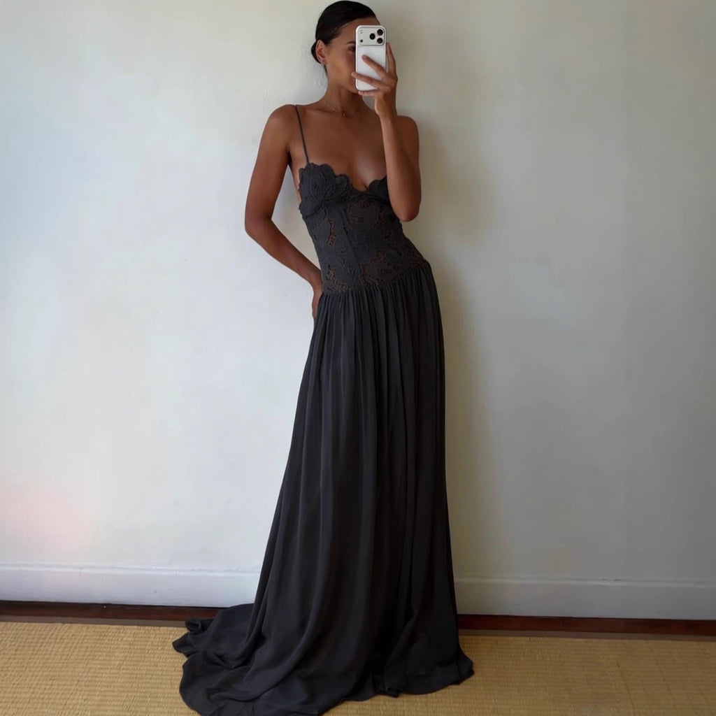 Floral Lace Strappy Long Dress