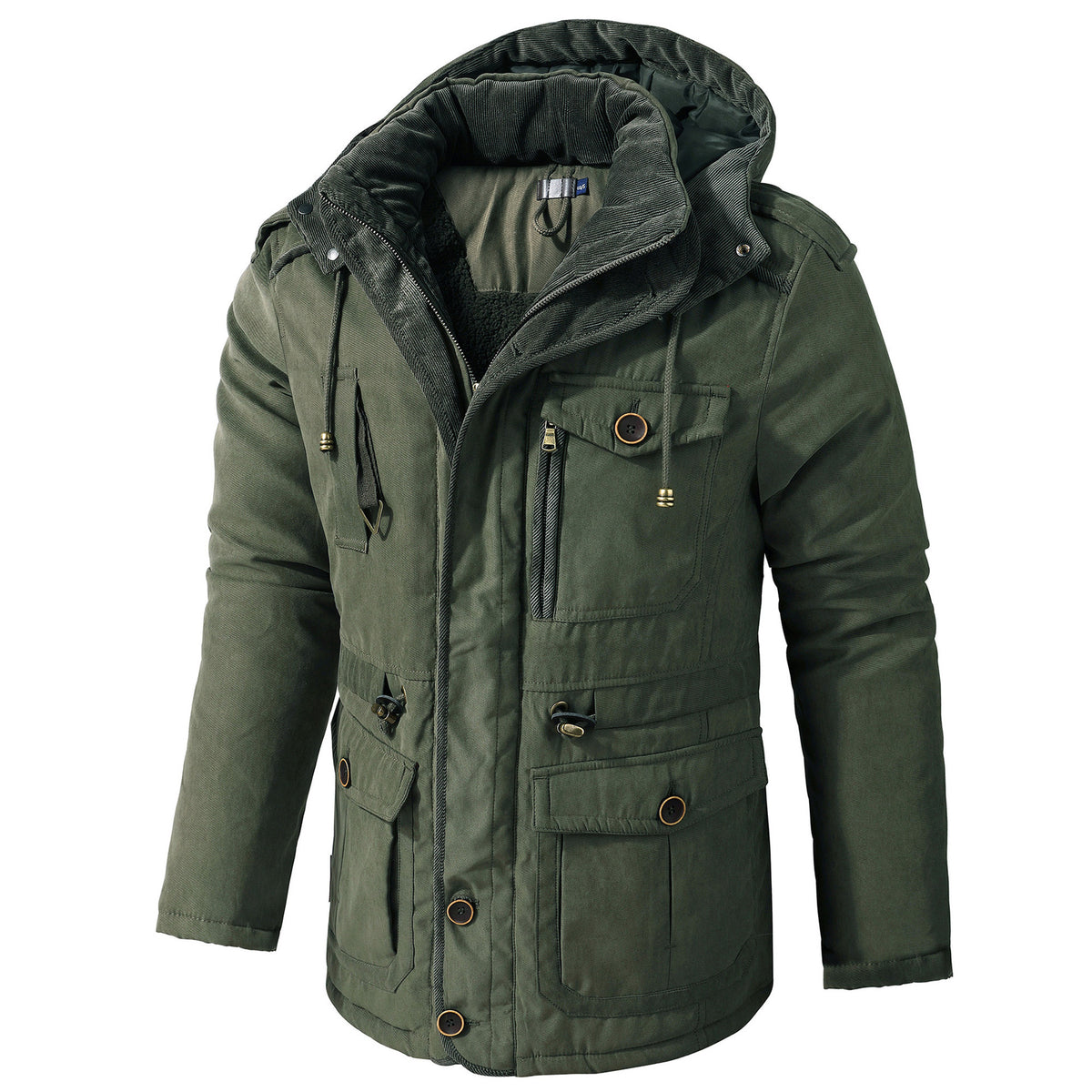 Men's Lambswool Blend Hooded Vest Thickened Multi-Pocket Sleeveless Jacket