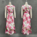 Women's Summer Floral Print Fishtail Dress Slim Fit Swing Collar Short Sleeve Long Dress