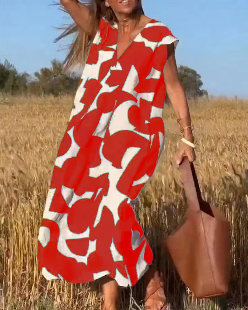Women's Summer V-Neck Sleeveless A-Line Long Dress