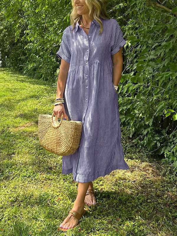 Women Striped Short Sleeve A-Line Dress