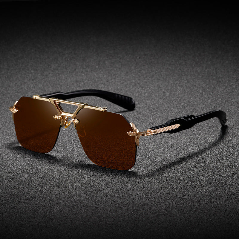 Metal Double Beam Large Frame UV Protection Sunglasses