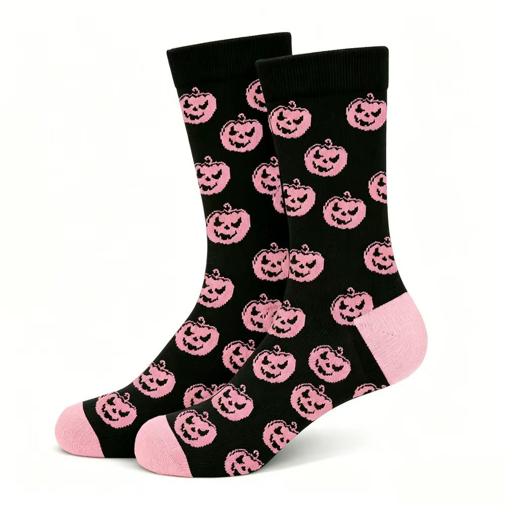 Halloween Men's and Women's Anti-Slip Pumpkin Bat Pattern Socks