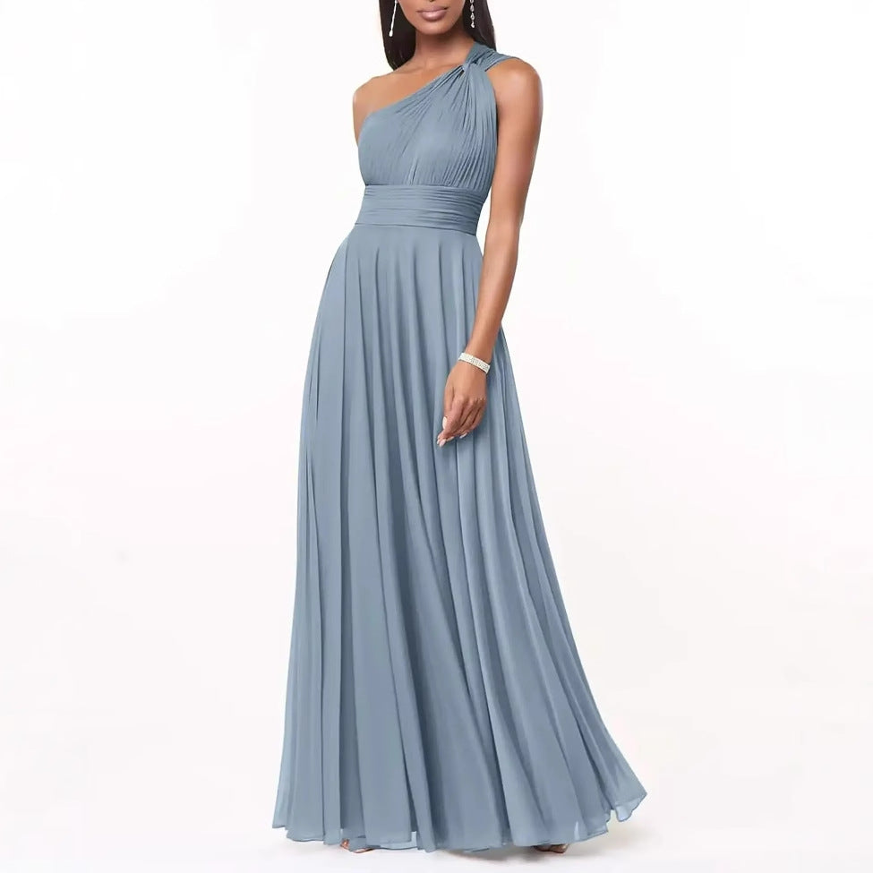 One Shoulder Chiffon Evening Dress
