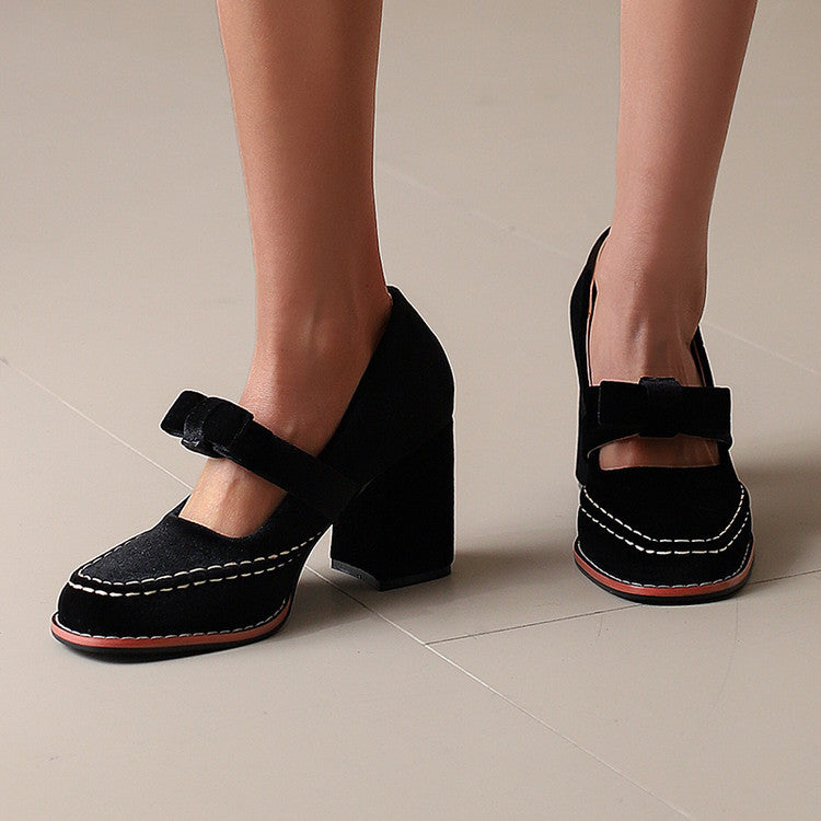 Fashion High Heels with Bowknot Slip On Round Toe Pumps
