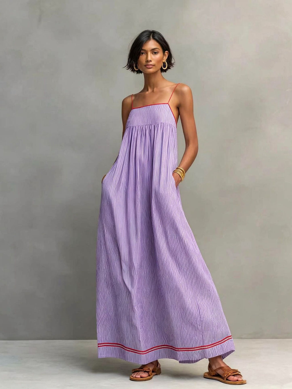 Sleeveless Striped Long Dress
