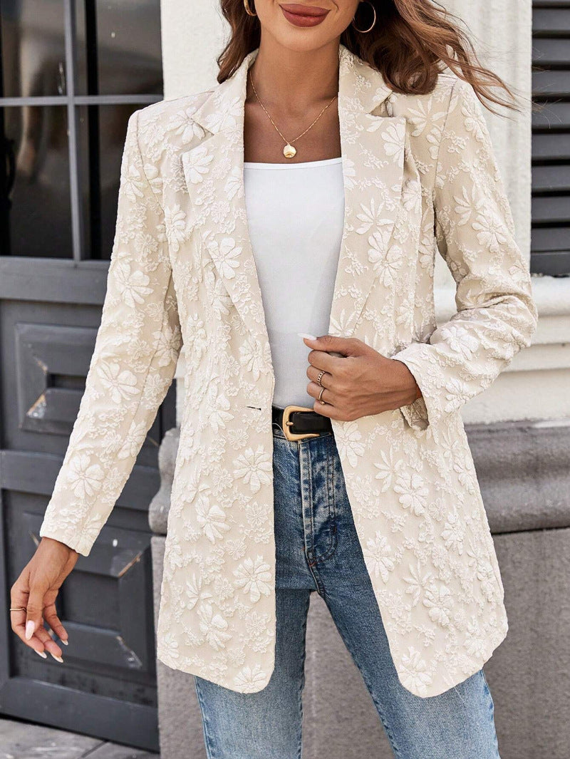Jacquard Single Button Womens Blazer