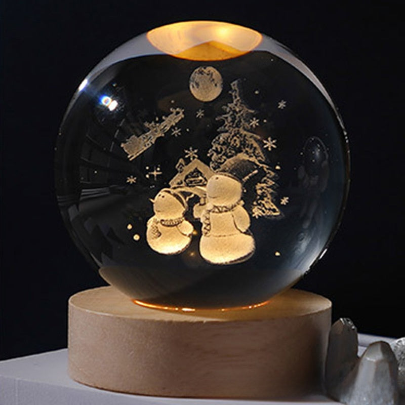 3D Engraved Crystal Ball Night Light with Warm Base