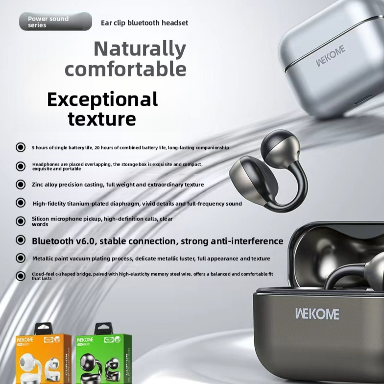 Wireless Clip On Bluetooth Earphones with Noise Cancellation