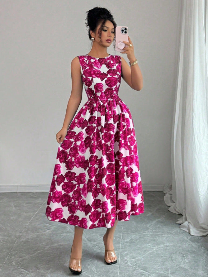 Floral Print Sleeveless A-Line Dress