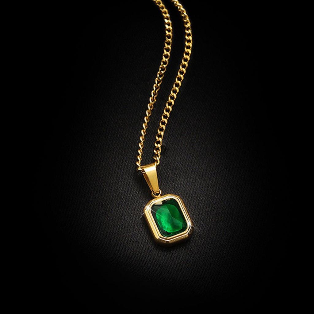 Geometric Emerald Pendant Titanium Steel Necklace