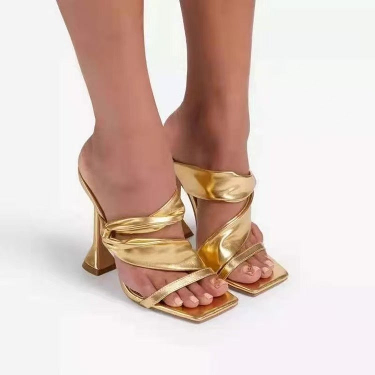 Square Toe Open Toe High Heel Slippers