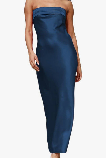 Womens Satin Backless Bodycon Dress