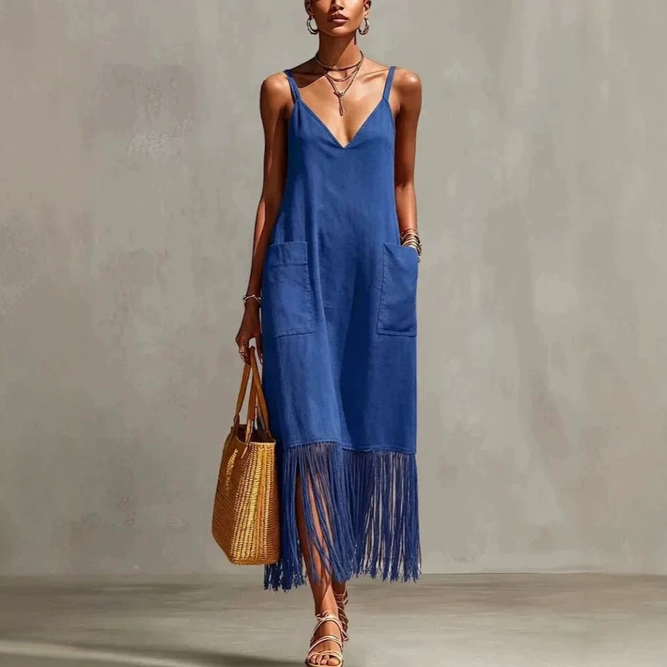 V-Neck Sleeveless Tassel Dress