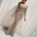 2026 Cross-Border Spring and Summer New Style Long Dress with Mid-Waist, Elegant and Suitable for Work, Sequined with Gold Accents, Slim-Fit, Gold Color, Slimming Dress