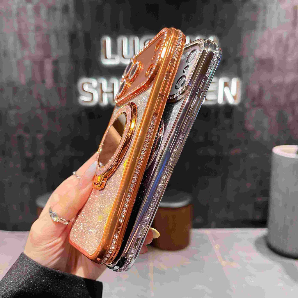 Glitter Magnetic Stand Mirror Phone Case for iPhone 11 12 13 14 15 16 17 18 Pro Max Plus