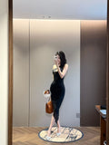 Women's Lace Deep V-Neck Spaghetti Strap Mermaid Dress Black