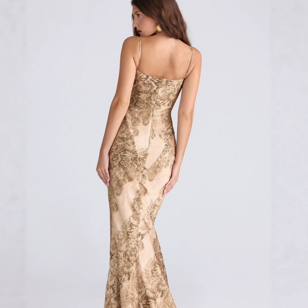Floral Print Chiffon Mermaid Evening Gown