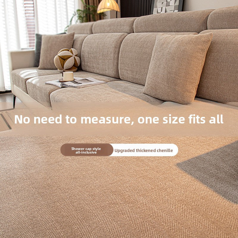 Herringbone Pattern Sofa Cover Chenille Stretch Universal