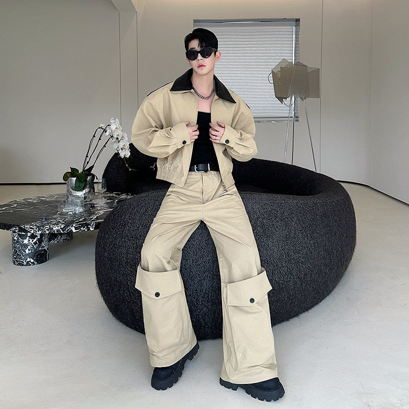 Lapel Jacket and Wide-Leg Pants Set