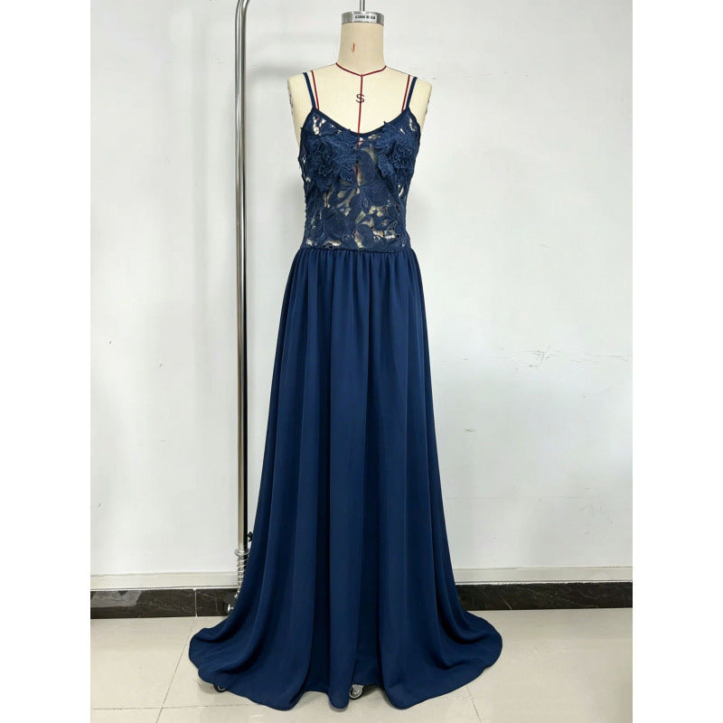 Embroidered Lace Chiffon Long Dress