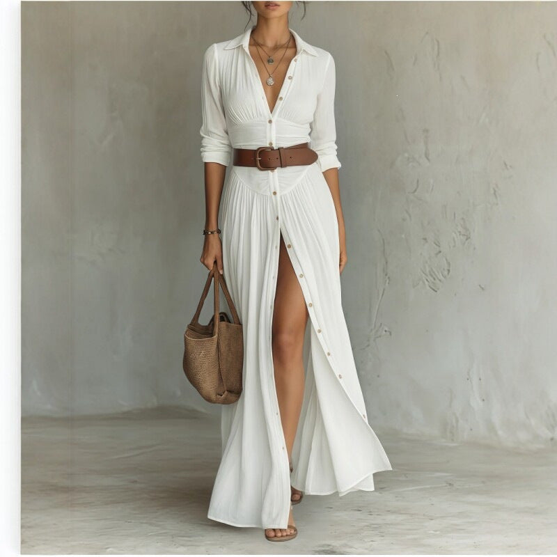 Womens Collared Shirt Dress with Belt