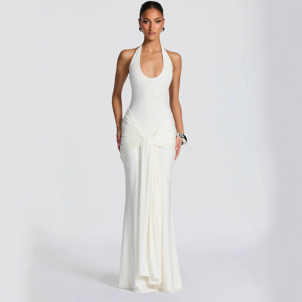 Women's U-Neck Ribbon Bodycon Dress