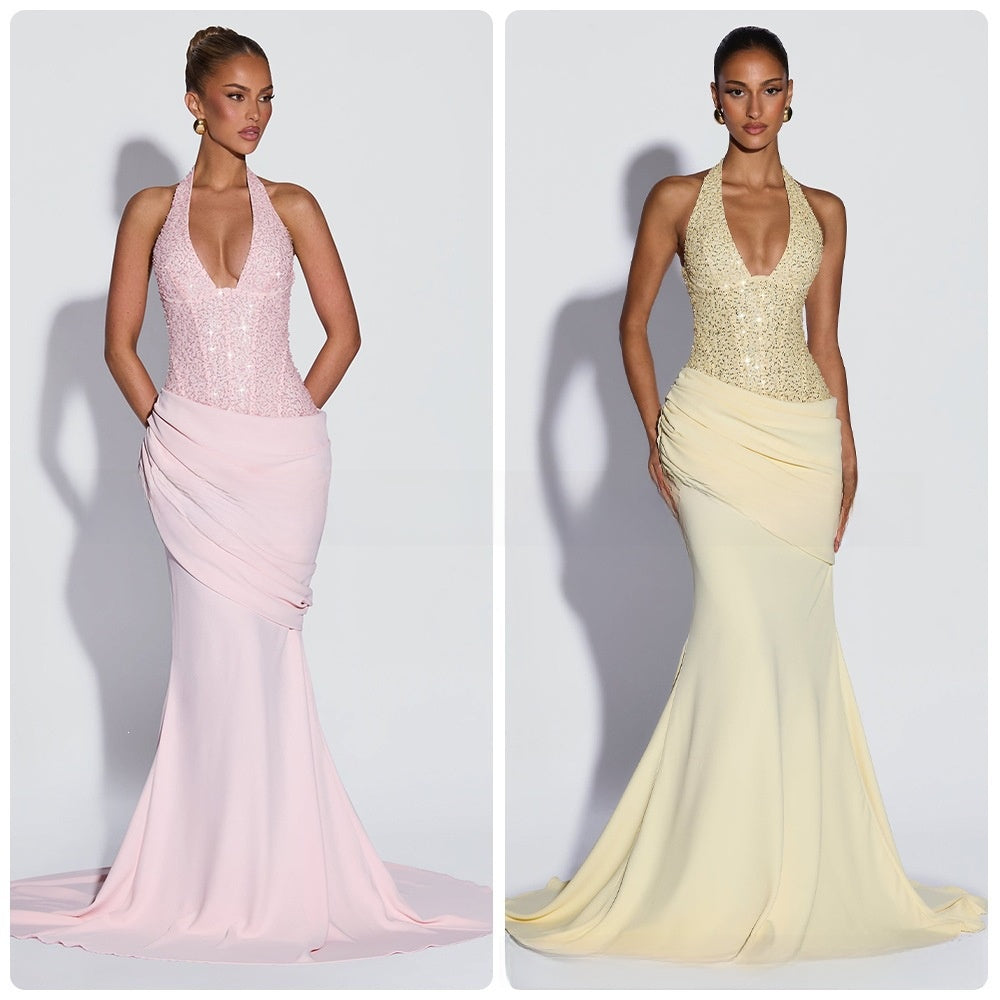 Womens Halter Neck Mermaid Evening Dress