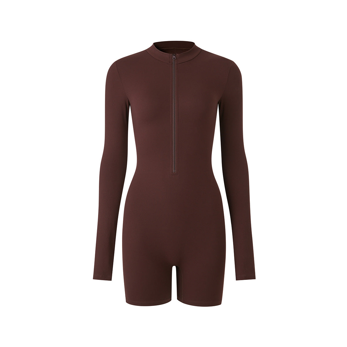 Zip-Up Long-Sleeve Fitness Jumpsuit