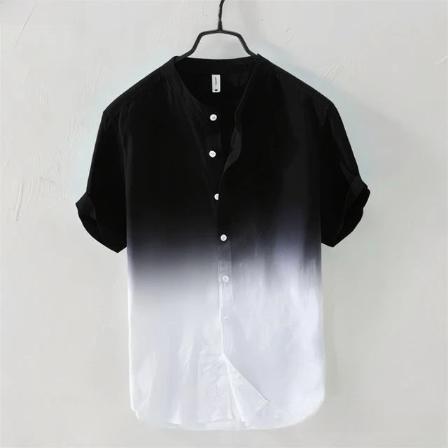 Men Linen Short Sleeve Shirt Gradient Breathing Vacation