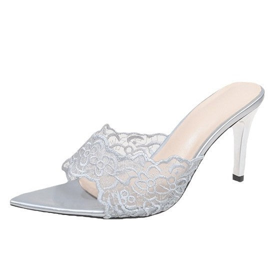 Womens Fish Mouth Lace High Heel Sandals