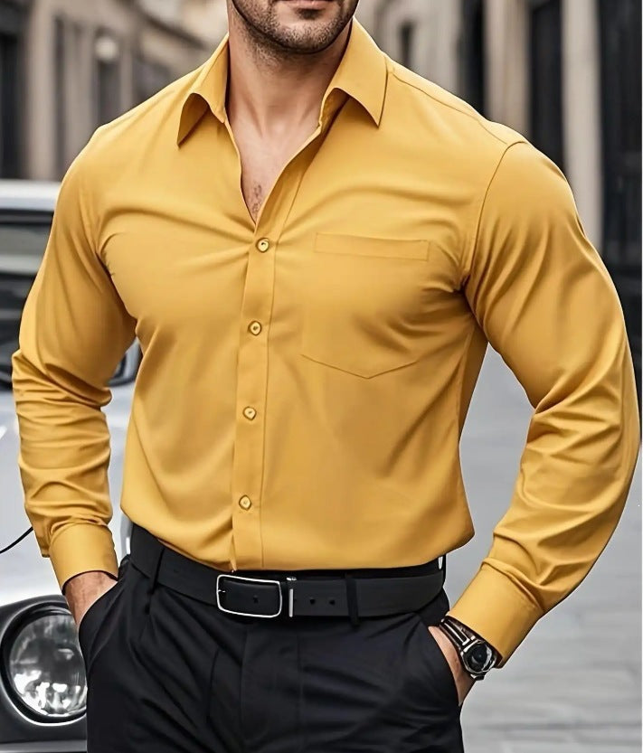 Printed Long-sleeved Men's Top Slim-fit Casual Shirt