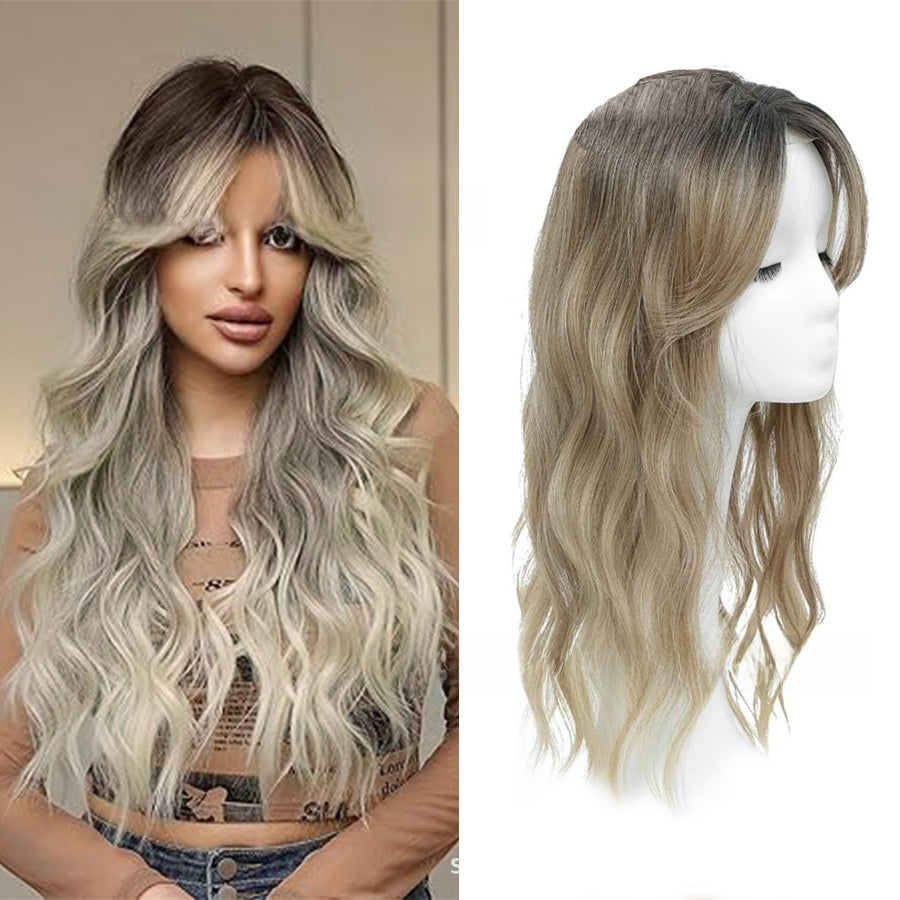 Hollow Mesh Lace Figure-Eight Bangs Water Wave Hairpiece Natural Seamless Multi-Color