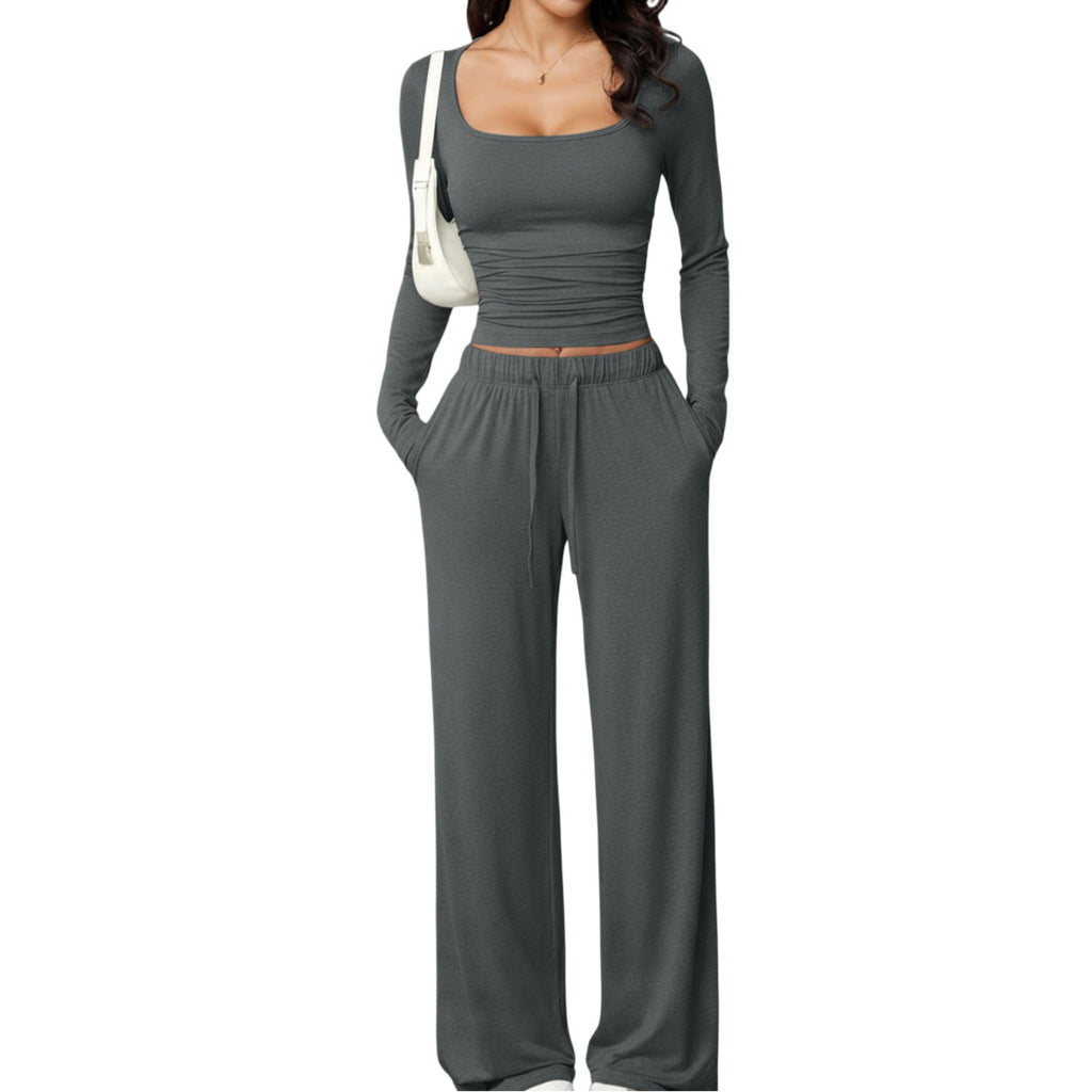 Women's Square Neck Long Sleeve Tracksuit Set