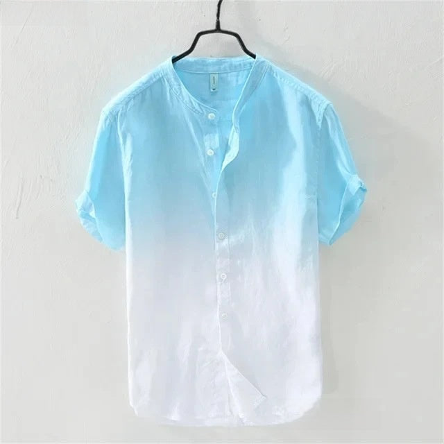 Men Linen Short Sleeve Shirt Gradient Breathing Vacation