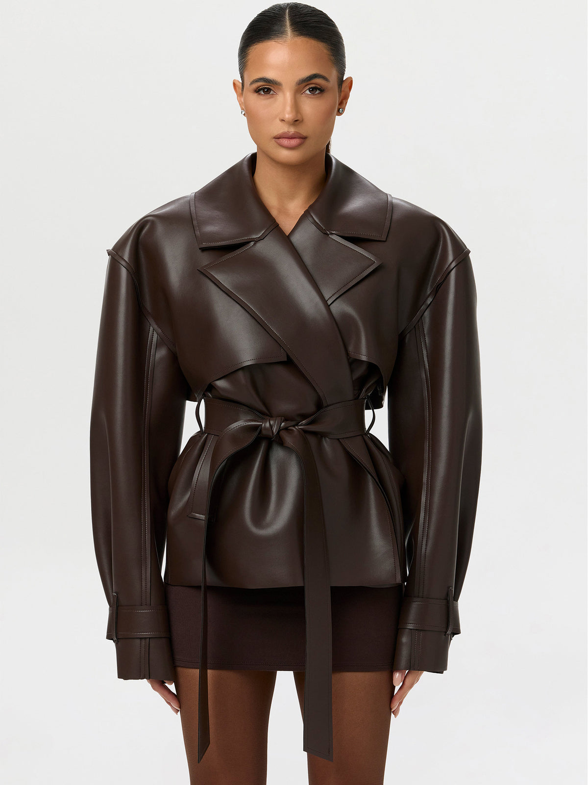 Classic Waist-Cinching PU Leather Jacket