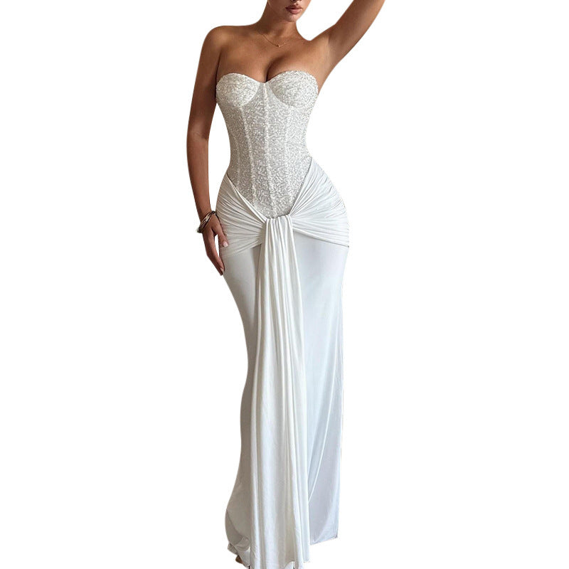 Elegant Ribbon Tube Top Evening Dress