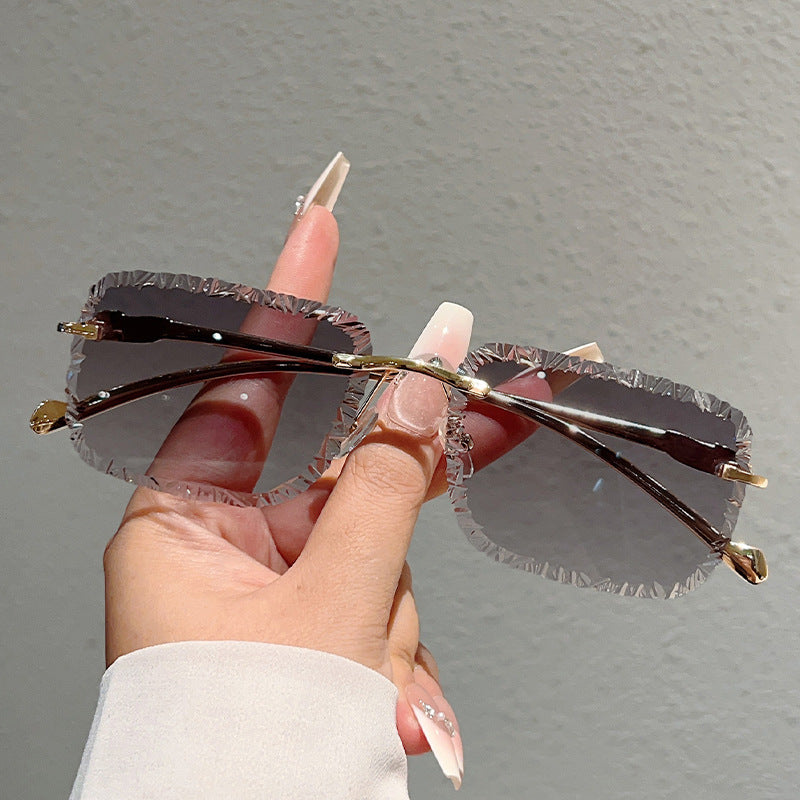 Personalized Broken Shape Lens Rimless Square Frame Sunglasses