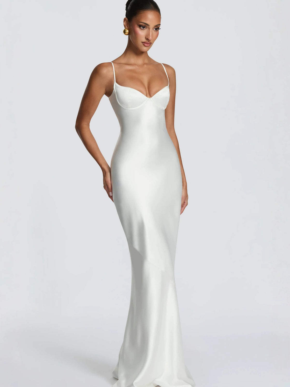Elegant Satin Spaghetti Strap Mermaid Hem Long Dress